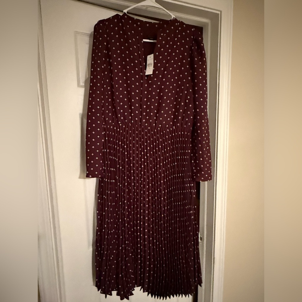 Ann Taylor Burgundy Geometric Pleated Dress - New with Tags